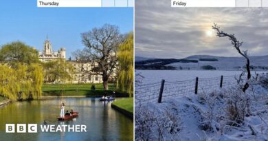 A photo showing Thursday's warm sunshine and Friday's hill snow