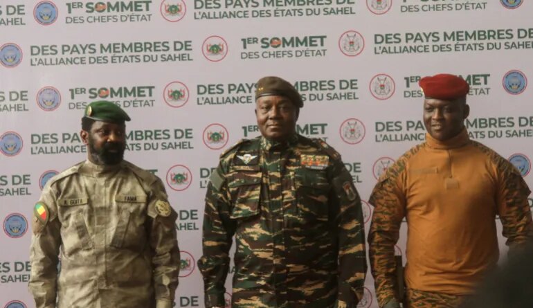 The heads of state of Mali's Assimi Goita, Niger's General Abdourahamane Tiani and Burkina Faso's Captain Ibrahim Traore