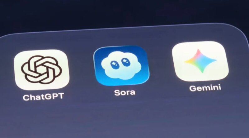 Sora, ChatGPT and Gemini app icons on screen.