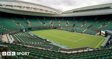 A general view of Centre Court at Wimbledon