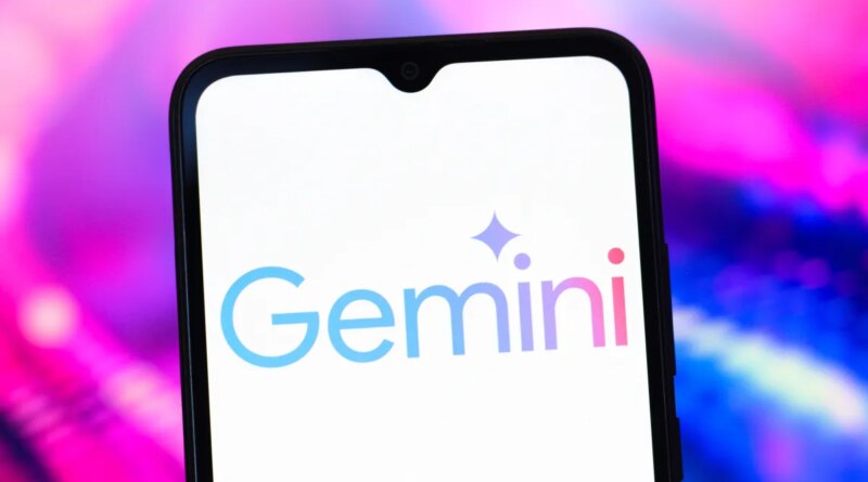 The Google Gemini AI logo is seen displayed on a smartphone screen.