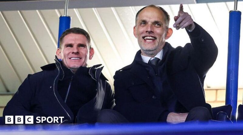 Anthony Barry and Thomas Tuchel watch a match from the stands