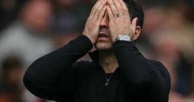 Arsenal's Spanish manager Mikel Arteta reacts during the English Premier League football match between Arsenal and Bournemouth at the Emirates Stadium in London on April 11, 2026. (Photo by Glyn KIRK / AFP) / RESTRICTED TO EDITORIAL USE. No use with unauthorized audio, video, data, fixture lists, club/league logos or 'live' services. Online in-match use limited to 120 images. An additional 40 images may be used in extra time. No video emulation. Social media in-match use limited to 120 images. An additional 40 images may be used in extra time. No use in betting publications, games or single club/league/player publications. /