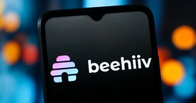 In this photo illustration, the Beehiiv logo is seen displayed on a smartphone screen.