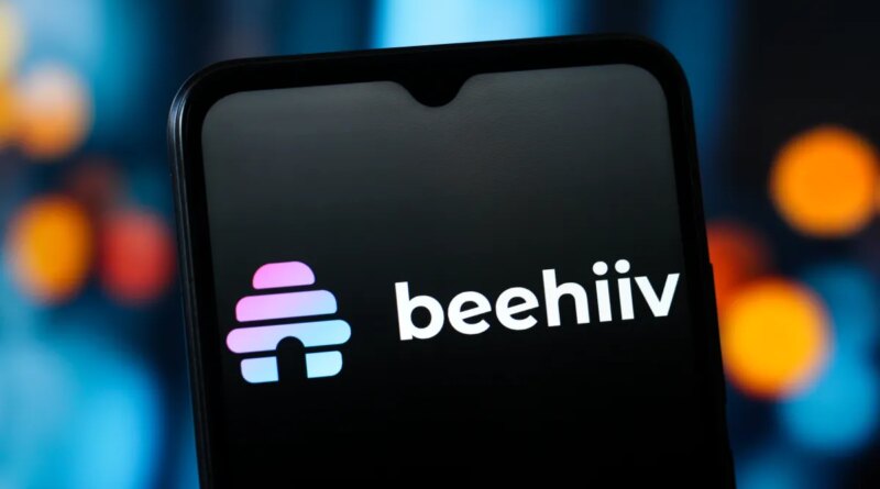 In this photo illustration, the Beehiiv logo is seen displayed on a smartphone screen.