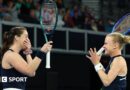 Jodie Burrage (left) and Harriet Dart (right) celebrate their win over Australia