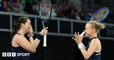 Jodie Burrage (left) and Harriet Dart (right) celebrate their win over Australia