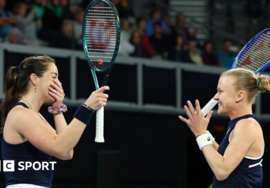 Jodie Burrage (left) and Harriet Dart (right) celebrate their win over Australia