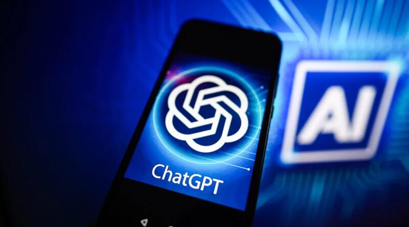 In this photo illustration a Chat GPT logo is seen displayed on a smartphone with Artificial Intelligence (AI) logo in the background.