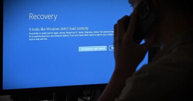 In this photo illustration the blue screen of death errors on computer screens are viewed due to a global communications outage.