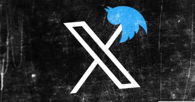 X logo impaling Twitter bird logo