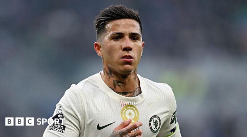 Enzo Fernandez wearing a white Chelsea shirt