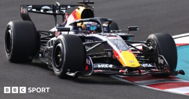 Red Bull's Max Verstappen drives across a kerb during the 2026 Japanese Grand Prix