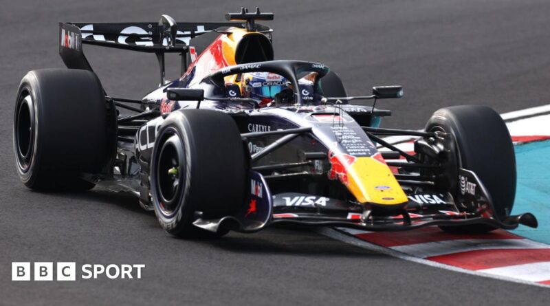 Red Bull's Max Verstappen drives across a kerb during the 2026 Japanese Grand Prix