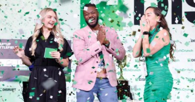 Kevin A. Damoa, Founder & CEO, Glīd, Claire Kroft and Ankit Malhotra, winners of the Startup Battlefield 2025, pose onstage during day three of TechCrunch Disrupt 2025 at Moscone Center on October 29, 2025 in San Francisco, California.