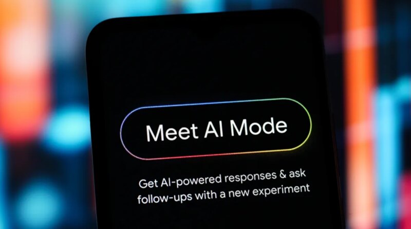 In this photo illustration, the Google Meet AI Mode logo is seen displayed on a smartphone screen.