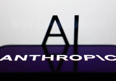 AI sign displayed on a screen and Anthropic logo displayed on a phone screen are seen in this illustration photo.