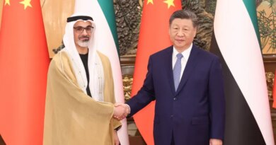 China's President Xi Jinping shakes hands with Sheikh Khaled bin Mohamed bin Zayed Al Nahyan, Crown Prince of Abu Dhabi, United Arab Emirates, in Beijing, China, April 14, 2026. cnsphoto via REUTERS ATTENTION EDITORS - THIS IMAGE WAS PROVIDED BY A THIRD PARTY. CHINA OUT. NO COMMERCIAL OR EDITORIAL SALES IN CHINA