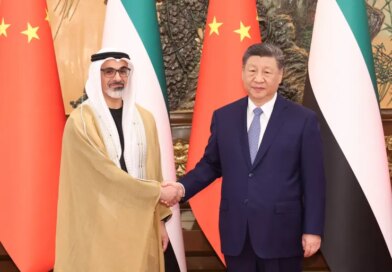China's President Xi Jinping shakes hands with Sheikh Khaled bin Mohamed bin Zayed Al Nahyan, Crown Prince of Abu Dhabi, United Arab Emirates, in Beijing, China, April 14, 2026. cnsphoto via REUTERS ATTENTION EDITORS - THIS IMAGE WAS PROVIDED BY A THIRD PARTY. CHINA OUT. NO COMMERCIAL OR EDITORIAL SALES IN CHINA
