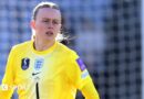 Hannah Hampton playing in goal for England