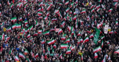 Mourners gather during a funeral procession in Tehran, Iran on April 1, 2026, for Alireza Tangsiri, head of Iran's Islamic Revolutionary Guard Corps Navy, and others killed in Israeli strikes in late March. 