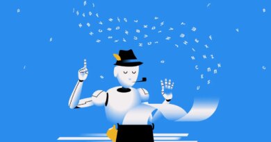 render of a robot typing on a typewriter.