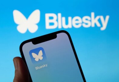 The image shows the icon of Bluesky, the new decentralized social network created by Twitter co-founder Jack Dorsey.