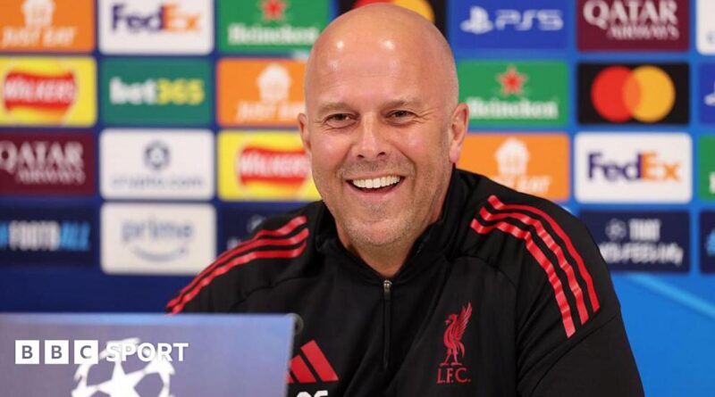 Arne Slot pictured during a news conference