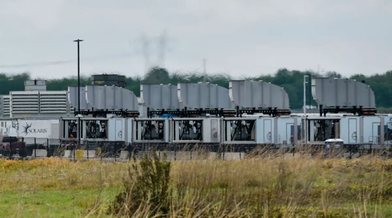 Gas turbines are visible at an xAI data center on Riverport Rd in Memphis, TN on April 25, 2025.
