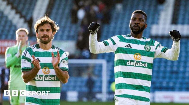 Celtic players Marcelo Saracchi and Kelechi Iheanacho celebrate
