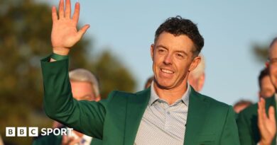 Rory McIlroy puts on the Green Jacket at the 2026 Masters