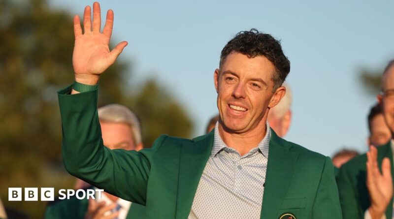 Rory McIlroy puts on the Green Jacket at the 2026 Masters