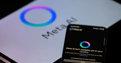 The Meta AI app is displayed on a mobile phone with the Meta AI logo visible on a tablet in this photo illustration