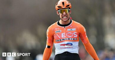 Axel Lawrence celebrates winning stage three of the Tour de la Provence