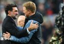 Yasir Al-Rumayyan greets Eddie Howe after Newcastle United's game against Leicester City at St James' Park on 22 May, 2023