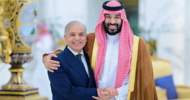 This handout photograph taken and released by Pakistan's Prime Minister Office on April 15, 2026 shows Saudi Arabia's Crown Prince Mohammed bin Salman (R) greeting Pakistan's Prime Minister Shehbaz Sharif prior to their meeting in Jeddah.