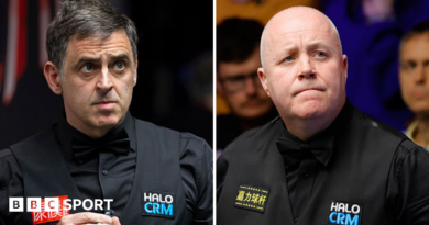 The BBC Television graphics before the Ronnie O'Sullivan v John Higgins quarter-final in 1996