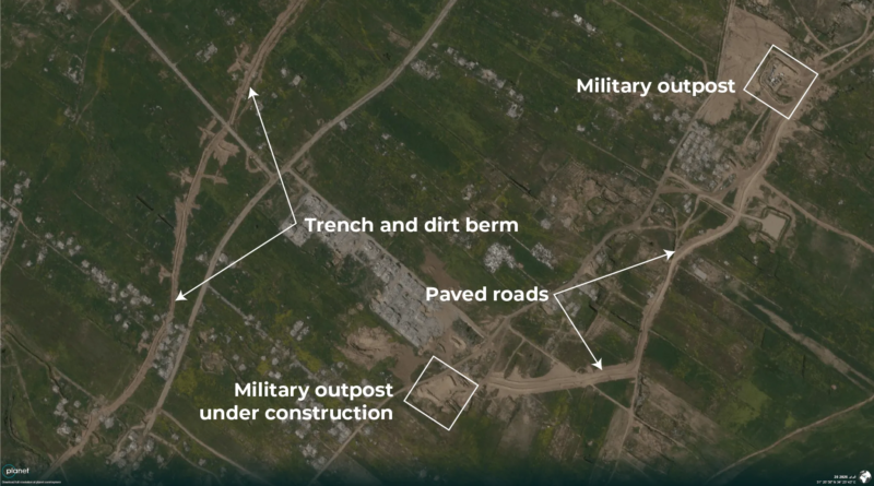 Satellite images captured between February 20 and March 10, 2026, reveal significant engineering and expansion works at an Israeli military outpost east of Gaza City. [Al Jazeera/Planet]