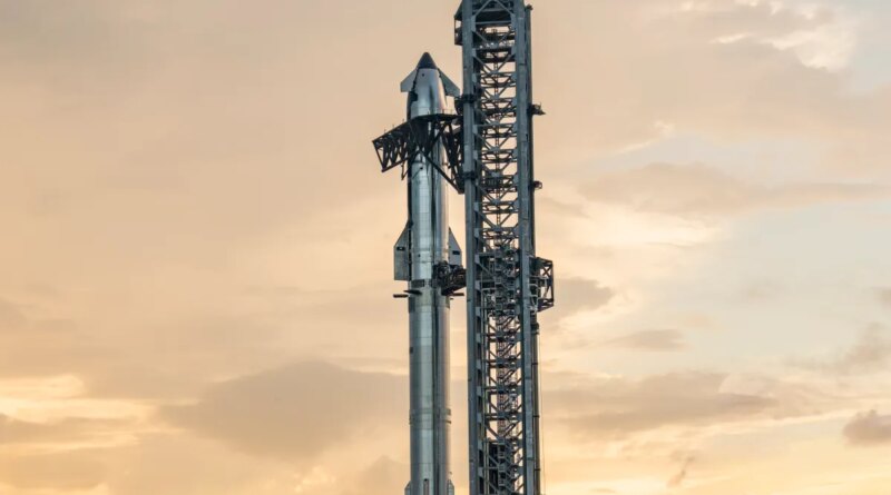 Starship on the launch tower