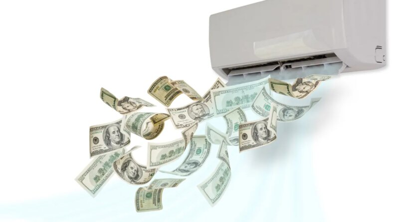 dollar bills flying out of an air conditioning unit