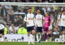 Tottenham's players react after conceding a late equaliser against Brighton 