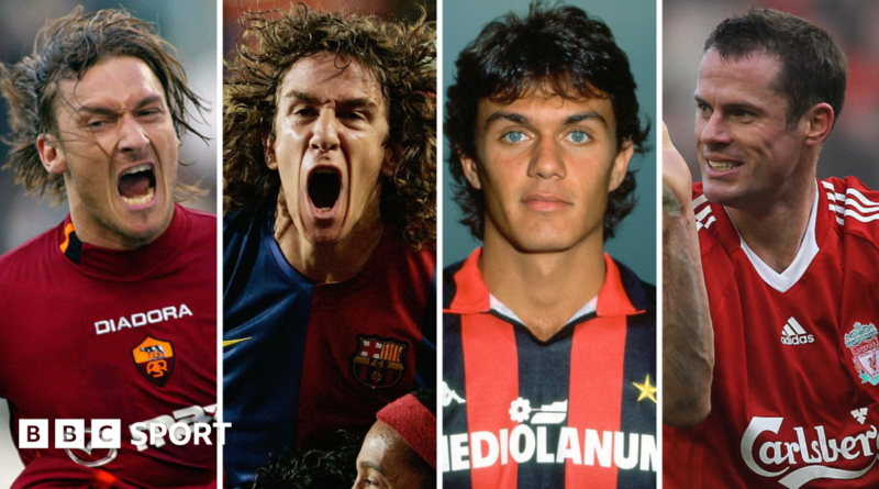 Graphic showing Carragher, Giggs, Totti and Maldini