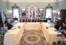 Video: Lebanon and Israel Hold Rare In-Person Talks People are seated around a large U-shaped table in front of American, Israeli, and Lebanese flags.