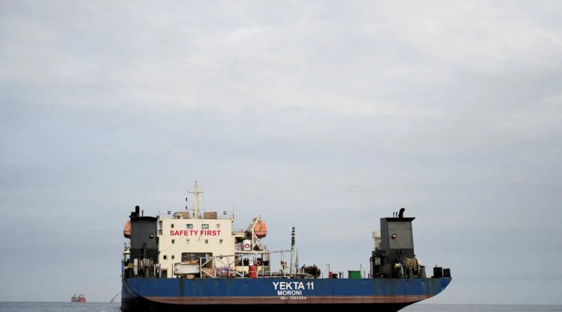 A large vessel at sea.