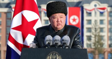 North Korean leader Kim Jong Un delivering a speech at the inauguration ceremony of Saeppyol Street in Pyongyang.