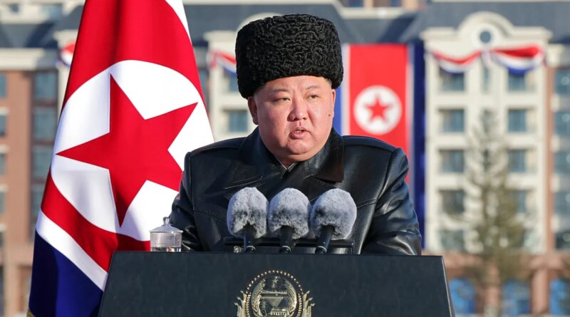 North Korean leader Kim Jong Un delivering a speech at the inauguration ceremony of Saeppyol Street in Pyongyang.