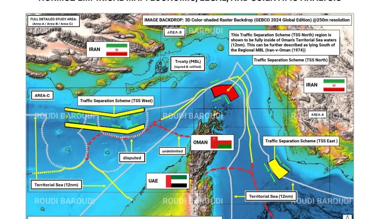 A map of the Strait of Hormuz