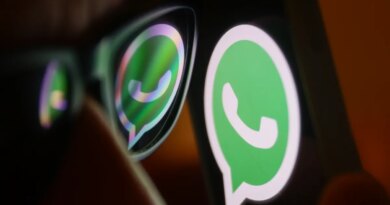 WhatsApp logo reflected on sunglasses and displayed on a phone screen.