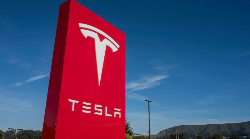 Signage at a Tesla store in Colma, California