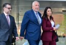 Mark Geragos and Alexandra Kazarian, attorneys for Jasveen Sangha, walk outside the First Street Courthouse in Los Angeles on April 8, 2026.